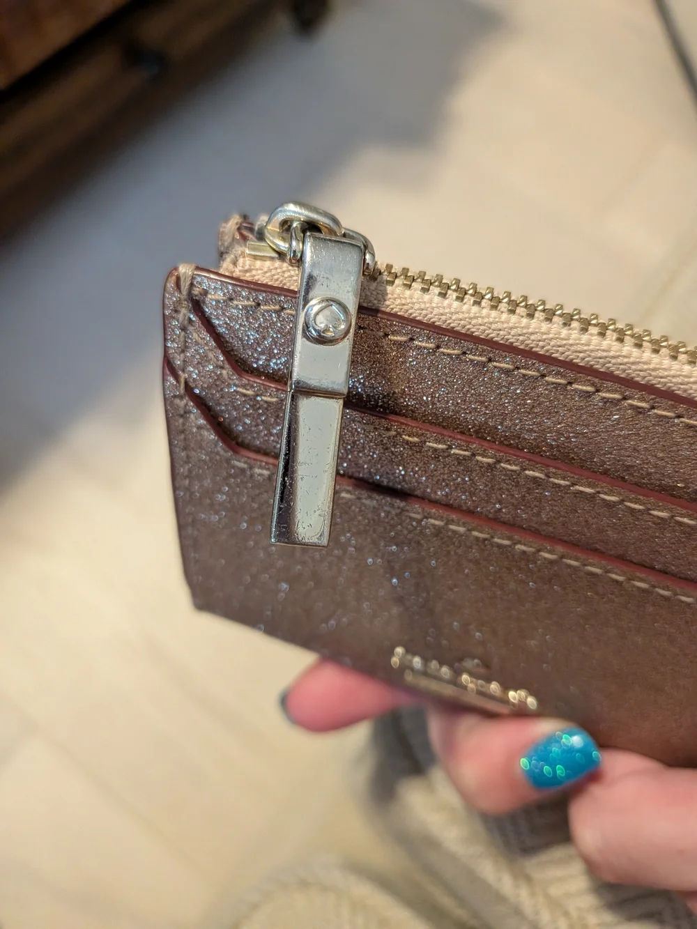 Kate Spade Glitter Storybook Rose Gold Card & Key Holder